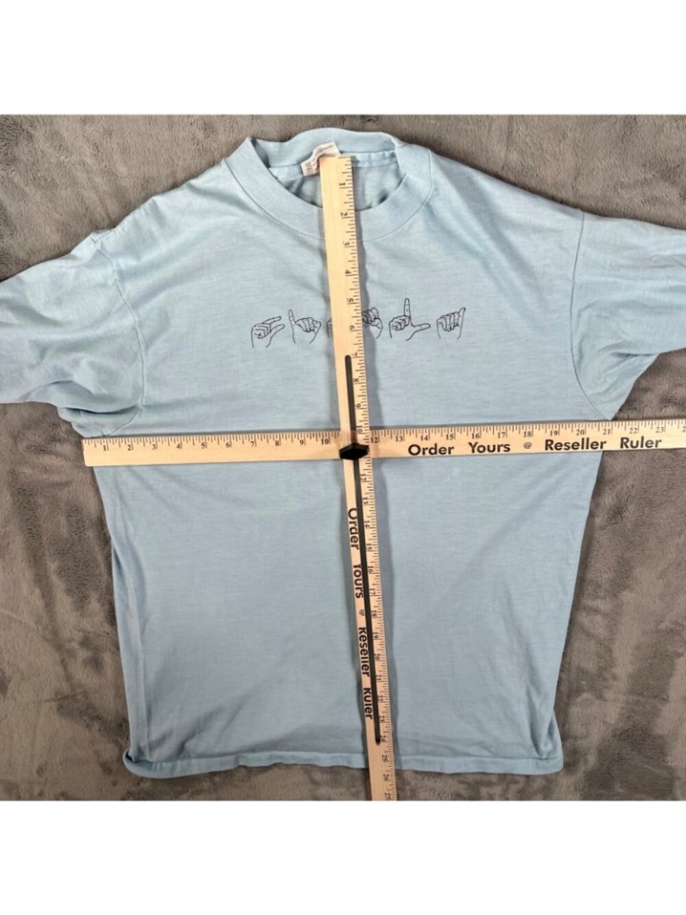 Vintage 1980s Hanes Light Blue Cotton/Poly ASL "Gisela" T-Shirt (Large) - Picture 11 of 13